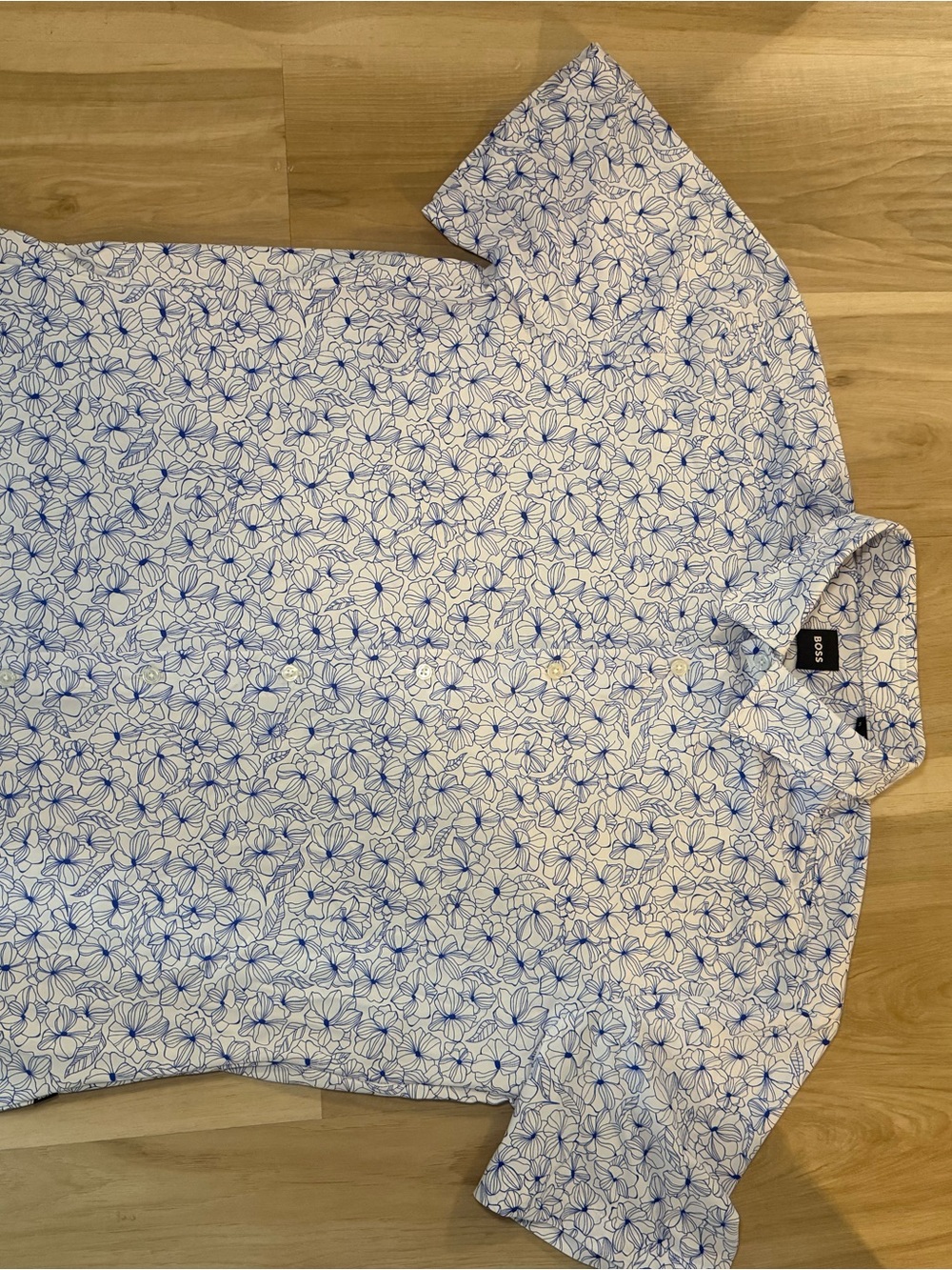 Boss White Short-Sleeve Shirt with Blue Floral Outline